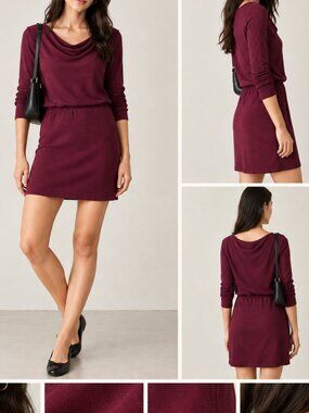 Lanston Cowl Neck Quarter Sleeve Burgundy Dress – Siro Micro Modal Size S